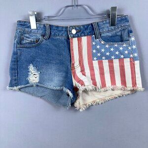 Nameless American Flag Print Cutt-Off Shorts Womens Size Medium Distressed Blue